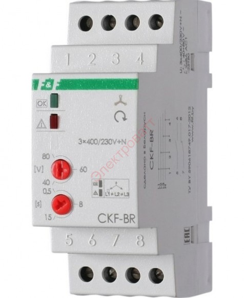 Реле контроля наличия/асимметрии/чередования фаз CKF-BR асим. 40-80В, задерж. откл. 0,5-15c, 1NO 1NC