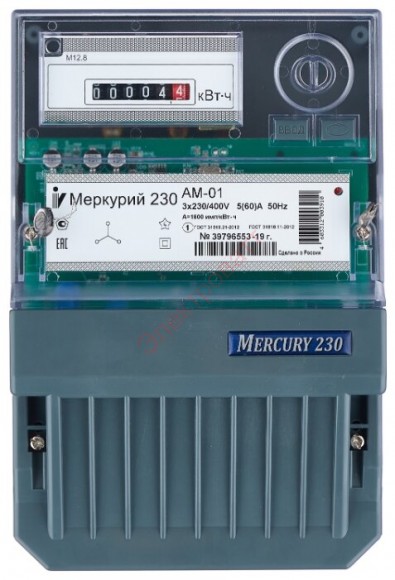 Электросчетчик Меркурий 230 АМ-01 Инкотекс трехфазный 3х230/400В 5(60)А класс точности 1 0; 1 тариф Имп. выход ОУ 3 винта