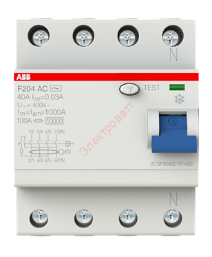 УЗО ABB F204 AC-40/0,03 4-х полюсное тип AC 40A 30mA