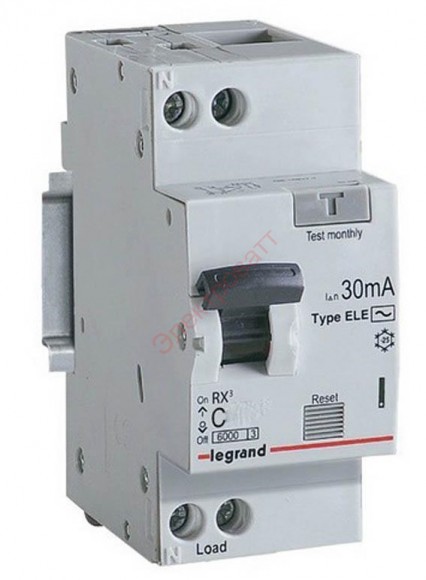 Дифавтомат Legrand RX3 1П+Н С16А 30мА 6kA тип AC 2 модуля АВДТ 419399