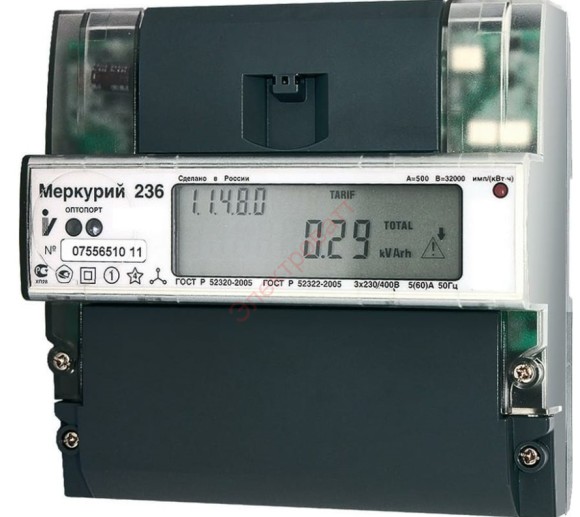 Электросчетчик Меркурий 236 ART-02 PQRS Инкотекс трехфазный многотарифный 3х230/400В 10(100)А 1,0/2,0 класс точности опт. RS-485 ЖКИ