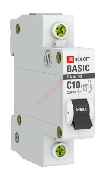 Автоматический выключатель 1P 10А (C) 4,5кА ВА 47-29 EKF Basic (автомат) 