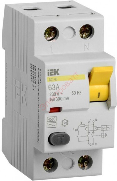 УЗО ВД1-63 2Р 63А 300мА тип AC выключатель дифференциальный ИЭК 