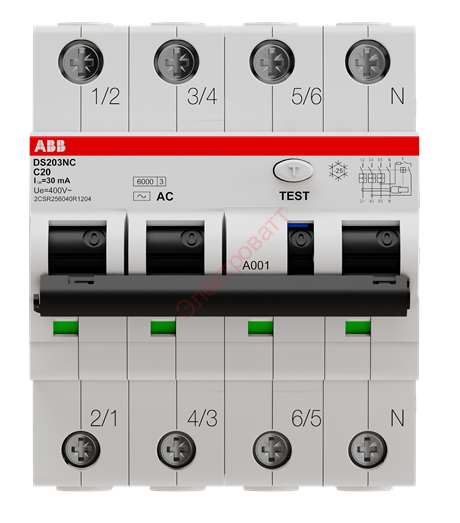 Дифференциальный автомат DS203NC C25А 30mA тип АС 3P+N 6кА ABB дифавтомат АВДТ трехфазный электромеханический