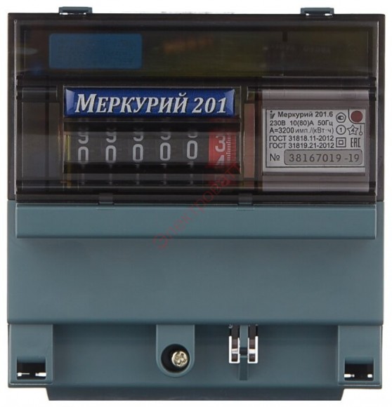 Счетчик электроэнергии Меркурий 201.6 однофазный однотарифный 10(80) класс точности 1.0 D ЭМОУ Инкотекс (Меркурий) 