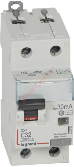 Дифавтомат DX3 АВДТ 1П+Н C32А 30MA AC Legrand 411005 автоматический выключатель дифференциального тока 