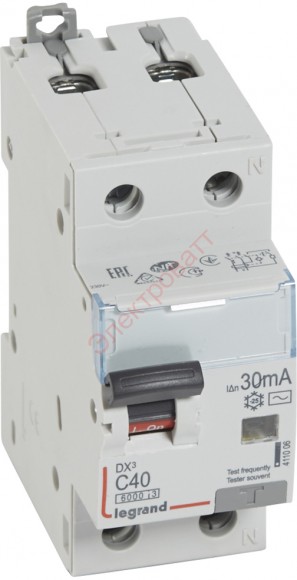 Дифавтомат DX3 АВДТ 1П+Н C40А 30MA AC Legrand 411006 автоматический выключатель дифференциального тока 
