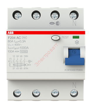 УЗО ABB F204 AC-80/0,03 4-х полюсное тип AC 80A 30mA