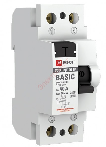 УЗО ВДТ- 40 2P 40А 30мА устройство защитного отключения (электронное) тип АС EKF Basic