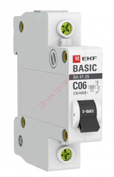 Автоматический выключатель 1P 6А (C) 4,5кА ВА 47-29 EKF Basic (автомат) 
