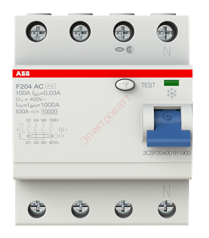 УЗО ABB F204 AC-100/0,03 4-х полюсное тип AC 100A 30mA