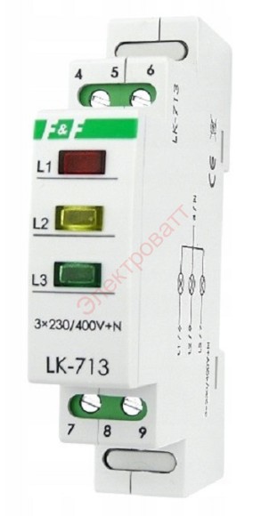 Указатель напряжения LK-713 контрольная лампочка сигнализация наличия фаз в трёхфазной сети Евроавтоматика F&F