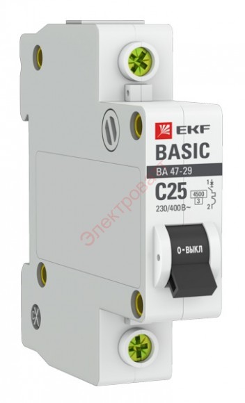 Автоматический выключатель 1P 25А (C) 4,5кА ВА 47-29 EKF Basic (автомат)