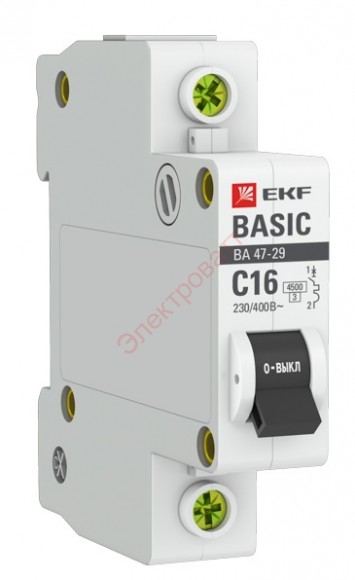 Автоматический выключатель 1P 16А (C) 4,5кА ВА 47-29 EKF Basic (автомат) 