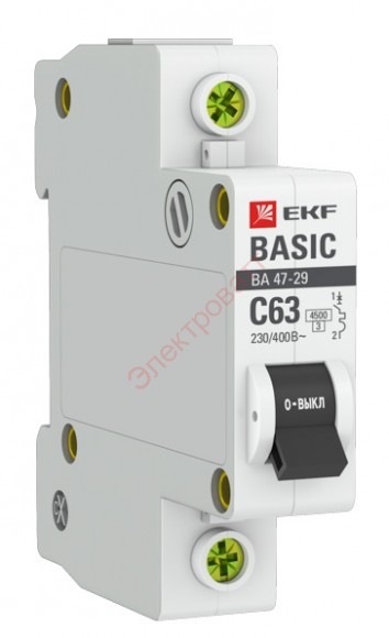 Автоматический выключатель 1P 63А (C) 4,5кА ВА 47-29 EKF Basic (автомат)