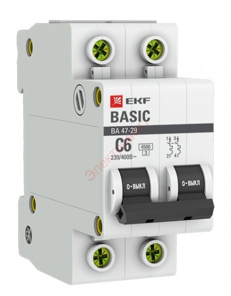 Автоматический выключатель 2P 6А (C) 4,5кА ВА 47-29 EKF Basic (автомат)