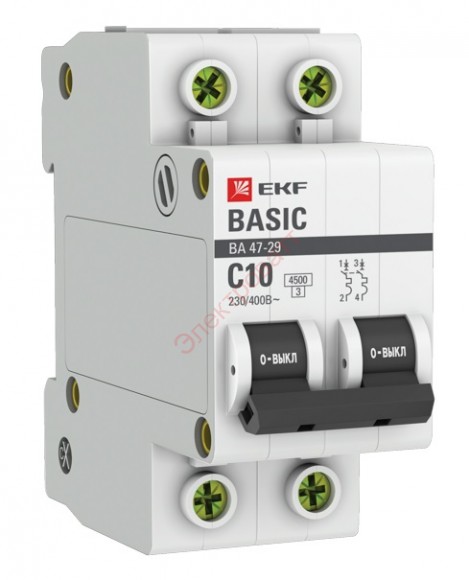 Автоматический выключатель 2P 10А (C) 4,5кА ВА 47-29 EKF Basic (автомат)