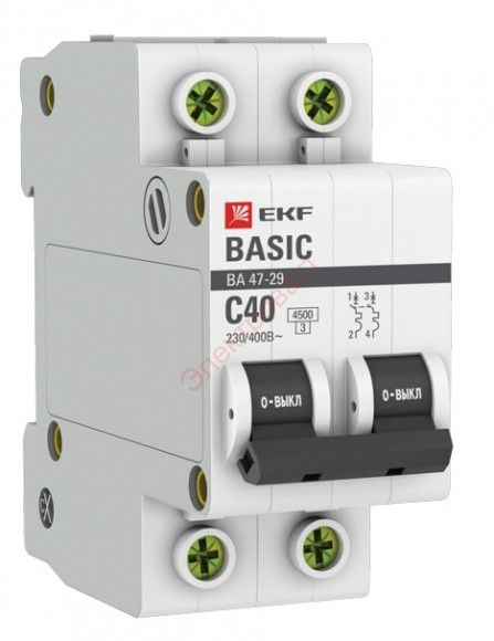 Автоматический выключатель 2P 40А (C) 4,5кА ВА 47-29 EKF Basic (автомат)