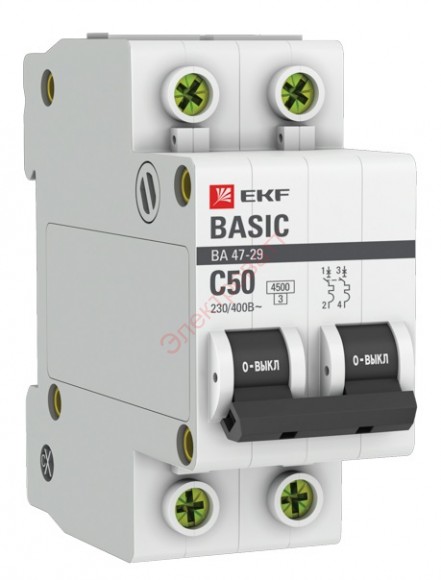 Автоматический выключатель 2P 50А (C) 4,5кА ВА 47-29 EKF Basic (автомат)