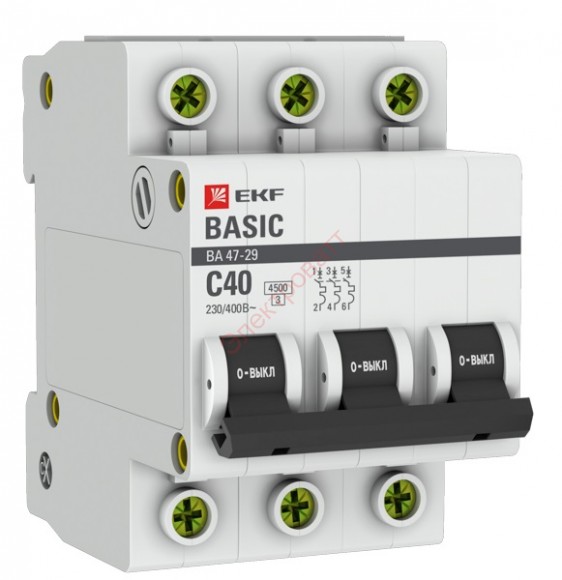 Автоматический выключатель 3P 40А (C) 4,5кА ВА 47-29 EKF Basic (автомат)