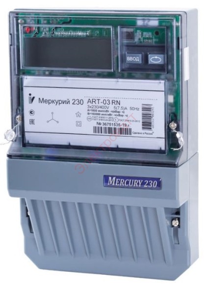 Электросчетчик Меркурий-230 ART-03RN 5-7,5А 230/400В многотарифный транс. включения RS-485 ЖКИ