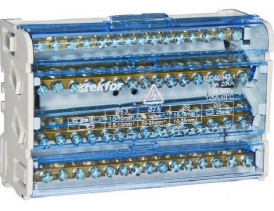 Кросс-модуль SNK-2-4-15 125A Tekfor 4-полюсный на DIN-рейку распределительный блок
