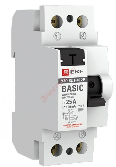 УЗО ВДТ- 40 2P 25А 30мА устройство защитного отключения (электронное) тип АС EKF Basic