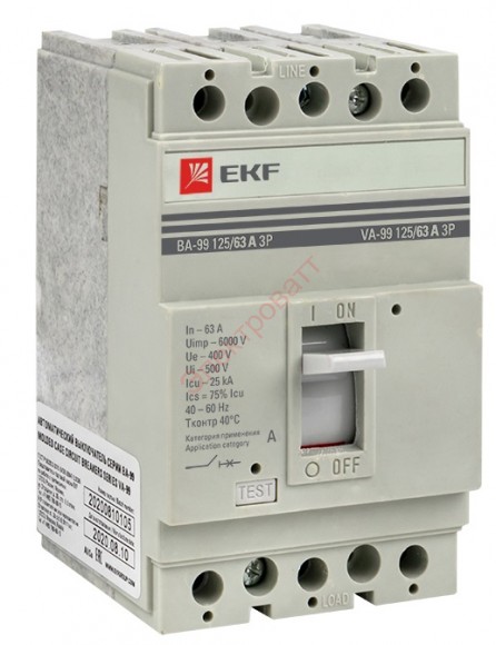 Выключатель автоматический ВА-99 125/ 63А 3P 25кА EKF PROxima