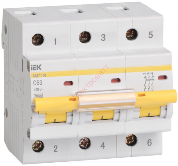 Автоматический выключатель ВА 47-100 3Р 63А 10 кА характеристика С ИЭК (автомат) 