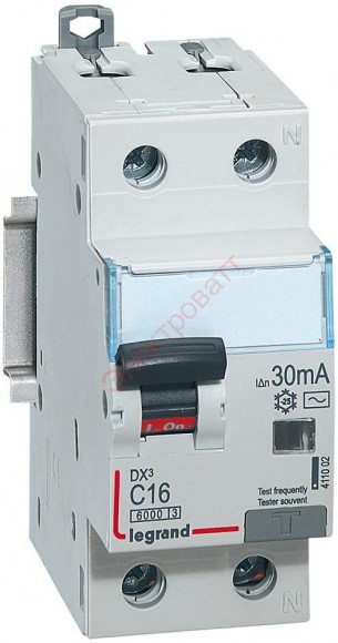 Дифавтомат DX3 АВДТ 1П+Н C16А 30MA AC Legrand 411002 автоматический выключатель дифференциального тока 