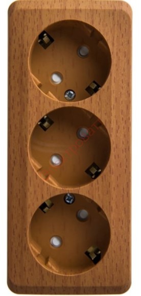 Тройная розетка с заземлением со шторками открытой установки Schneider Electric Этюд, цвет бук