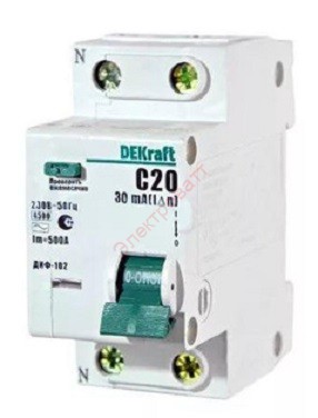 ДИФ102-1N-020А-030-C 16004DEK 20А 30 мА 1P+N тип AC (С) 4,5кА дифференциальный автоматический выключатель DEKraft