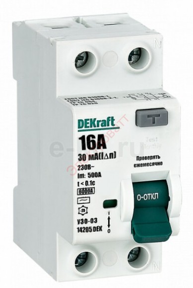 УЗО-03 2P 16А 30мА тип AC 6кА Выключатель дифференциального тока DEKraft