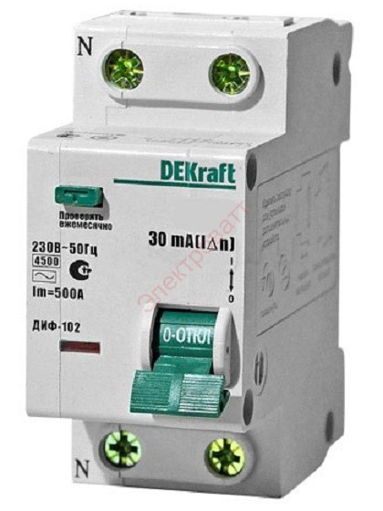 ДИФ102-1N-040А-030-C 16007DEK 40А 30 мА 1P+N тип AC (С) 4,5кА дифференциальный автоматический выключатель DEKraft