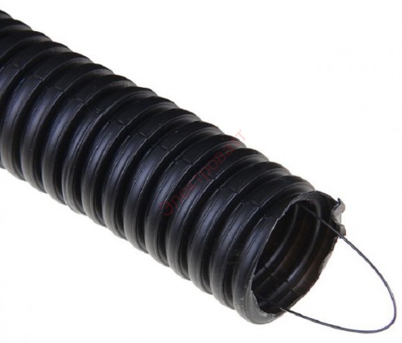 Труба ПНД 16мм тяжёлая гофрированная с протяжкой черная [бухта 100м] Электропласт